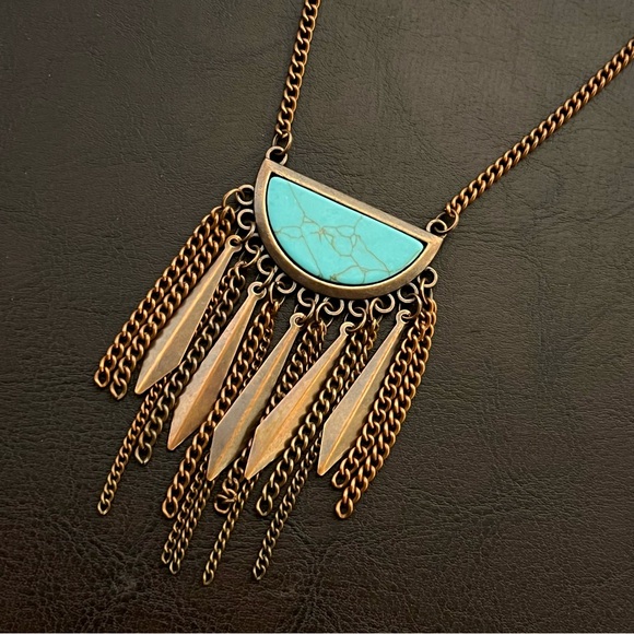 Southwest copper fringe and faux turquoise necklace - Picture 4 of 6